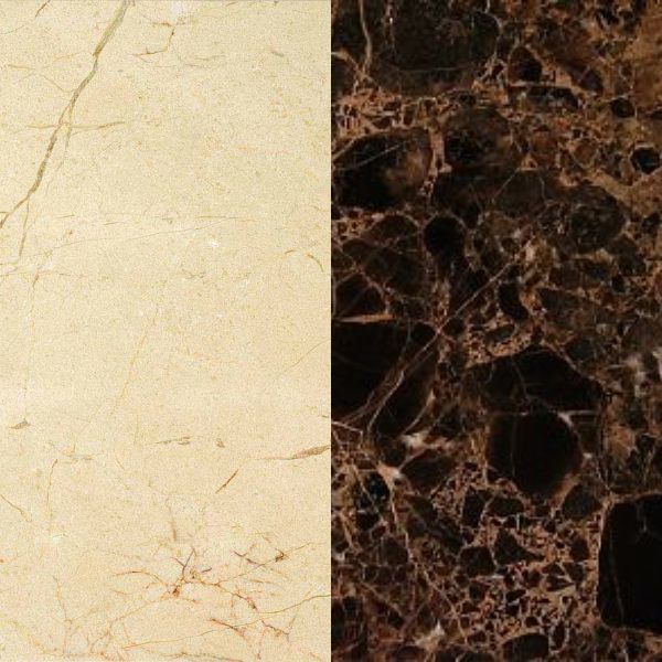 Каминная облицовка БРАВО “Барселона” материал Crema Marfil + Emperador Dark, Botticino + Emperador Dark, Polaris + Nero Marquina